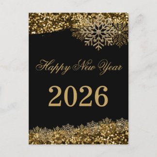 Elegant Gold Confetti Snowflakes New Year 2026 Postcard