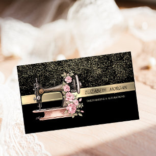 Elegant Gold Confetti,Vintage Sewing Machine Business Card