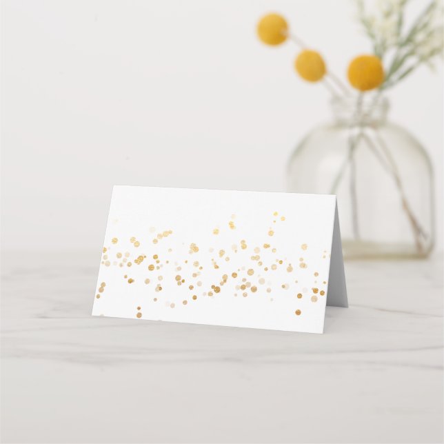 Elegant Gold Confetti Wedding Place Cards (Front)