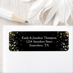 Elegant Gold Confetti White Return Address Black Label