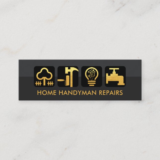 Elegant Gold Contractor's Handyman Tools Mini Business Card (Front)