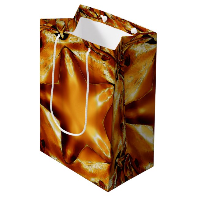 Elegant Gold Copper Christmas Star Chic Gift Bag (Front Angled)