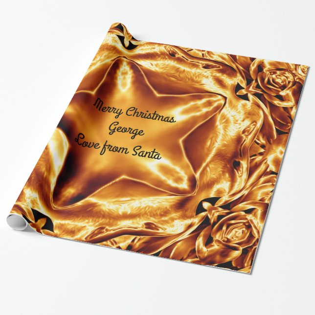 Elegant Gold Copper Christmas Star Chic Shiny Wrapping Paper (Unrolled)