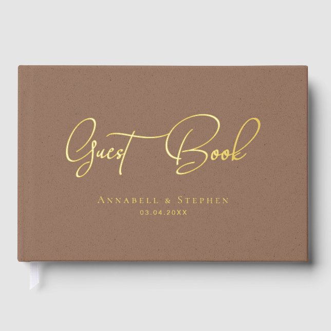 Elegant, Gold-Copper-Silver-Foil-Wedding Guest Book (Front)