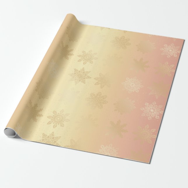 Elegant Gold & Copper Snowflake Christmas Pattern Wrapping Paper (Unrolled)