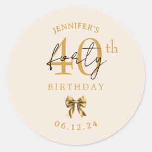 Elegant Gold Coquette Bow 40th Birthday Party Classic Round Sticker