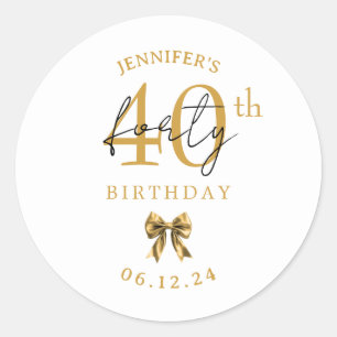 Elegant Gold Coquette Bow 40th Birthday Party  Classic Round Sticker