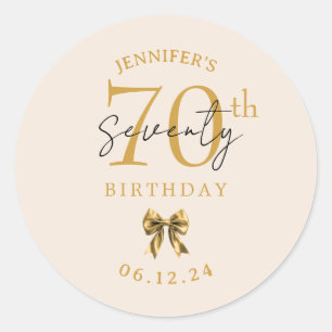 Elegant Gold Coquette Bow 70th Birthday Party Classic Round Sticker