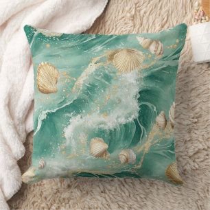 Elegant Gold Coral & Seashell Watercolor Art (2) Cushion