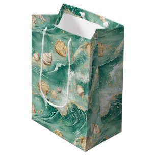 Elegant Gold Coral & Seashell Watercolor Art (2) Medium Gift Bag