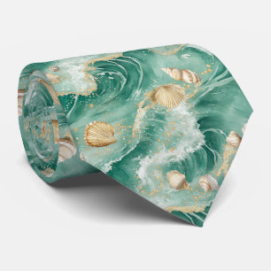 Elegant Gold Coral & Seashell Watercolor Art (2) Tie