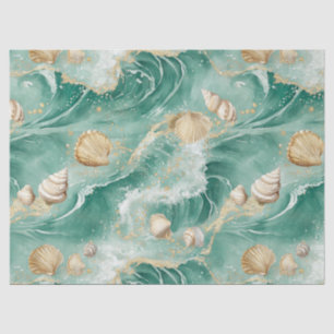 Elegant Gold Coral & Seashell Watercolor Art (2) Tissue Paper