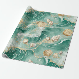 Elegant Gold Coral & Seashell Watercolor Art (2) Wrapping Paper