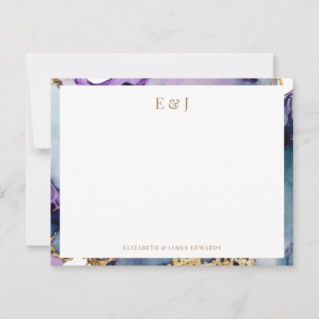 Elegant Gold Couple Initials Alcohol Ink Border Card (Front)