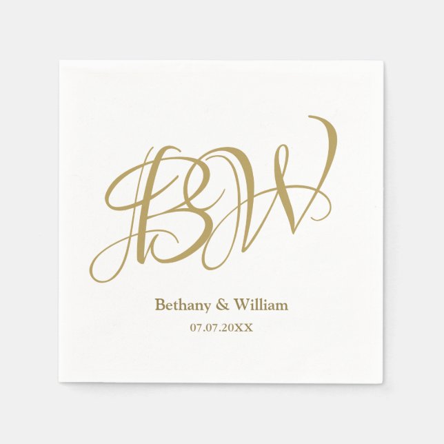 Elegant Gold Couples Monogram Names Initials Napki Napkin (Front)