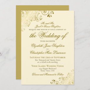 Elegant Gold & Cream Classic Style Formal Wedding Invitation