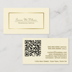 Elegant Gold & Cream Professional QR Code Business Card