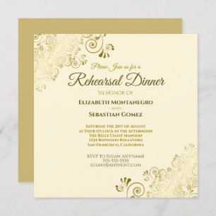 Elegant Gold Cream Wedding Rehearsal Dinner Square Invitation