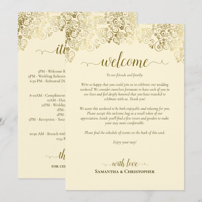 Elegant Gold & Cream Wedding Welcome & Itinerary Program (Front/Back)