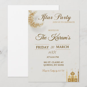 Elegant Gold Crescent Moo, Ramadan Iftar Party Invitation