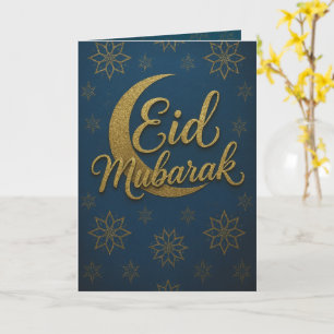 Elegant Gold Crescent Moon Eid Mubarak Greeting Card