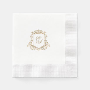 Elegant Gold Crest Monogram Custom Wedding Napkin