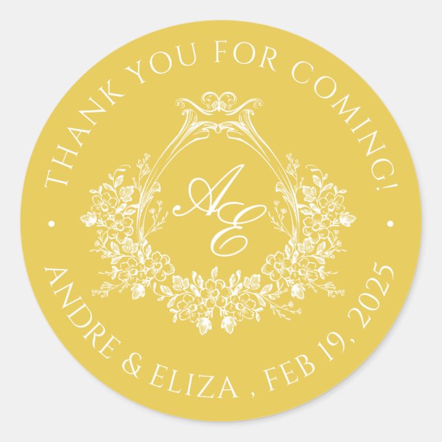 Elegant Gold Crest Monogram Sticker (Front)