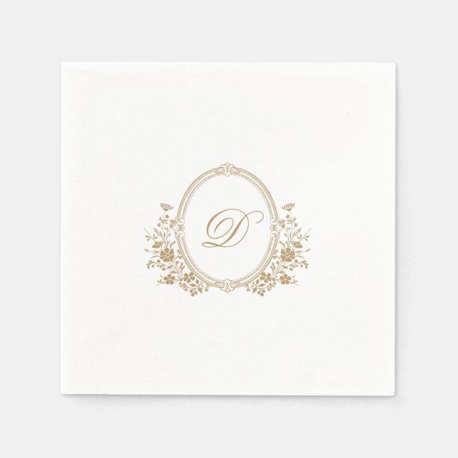 Elegant Gold Crest Monogram Wedding Napkin (Front)