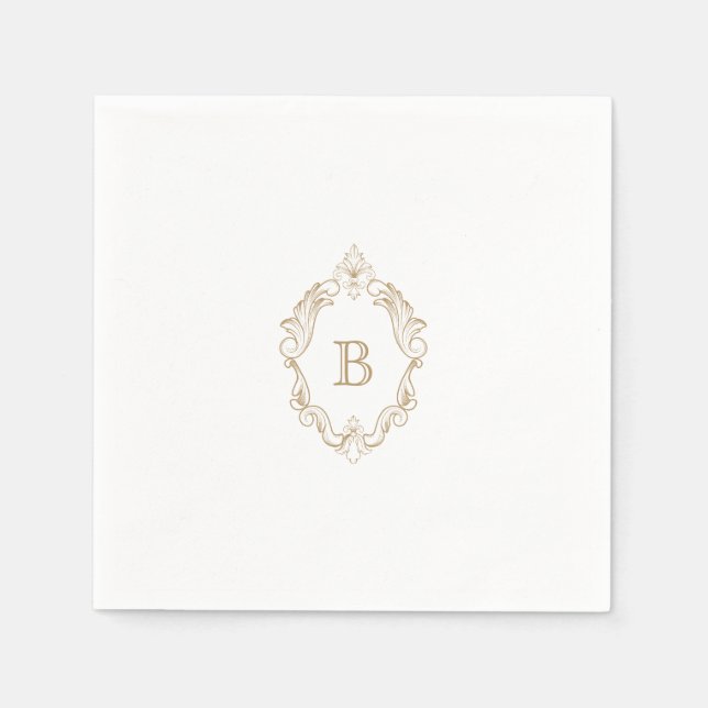 Elegant Gold Crest Monogram Wedding Napkin (Front)