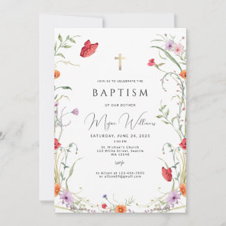 Elegant Gold Cross and peals girl Baptism Invitati Invitation