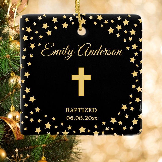 Elegant Gold Cross Baptism Christening Communion Ceramic Ornament (Creator Uploaded)