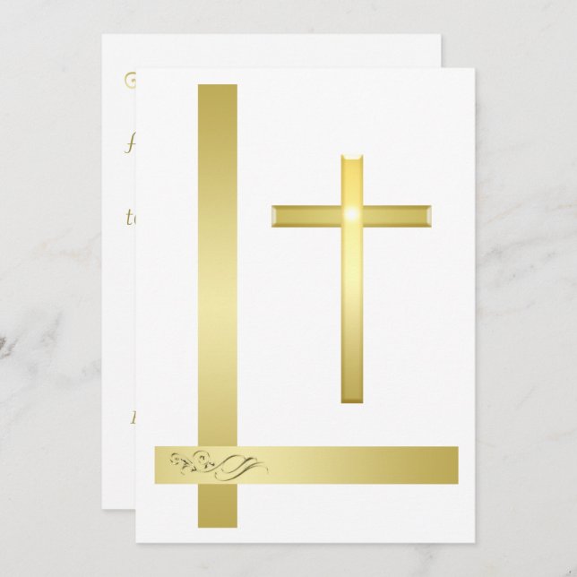 Elegant Gold Cross Baptism Christening Invitation (Front/Back)