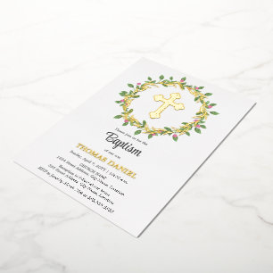 Elegant Gold Cross Baptism Floral Wreath