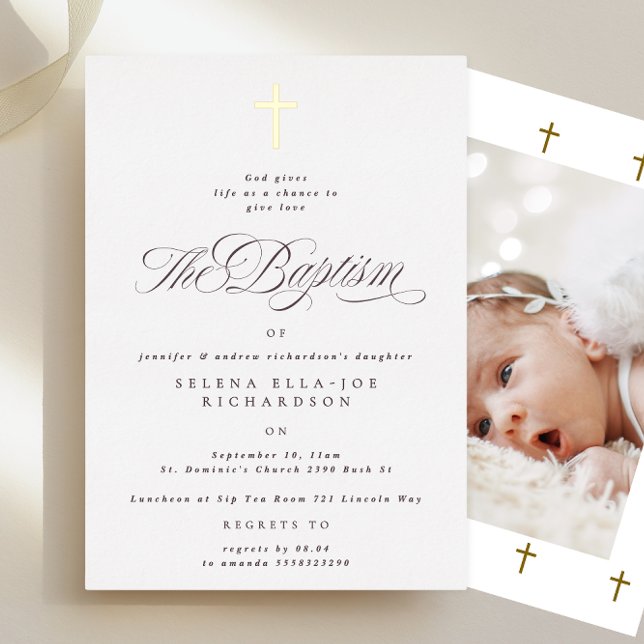 Elegant Gold Cross Baptism Photo Invitation (Creator Uploaded)