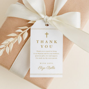 Elegant Gold Cross Baptism Thank You Favour Gift Tags