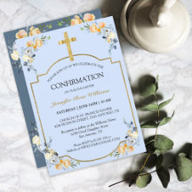 Elegant Gold Cross Blue Floral Confirmation