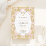 Elegant Gold Cross Blush Damask Baby Girl Baptism Invitation<br><div class="desc">Elegant and formal baptism invitation design for baby girl in blush pink,  antique,  and champagne gold colour scheme. Includes a decorative gold cross and flourished damask border pattern.</div>