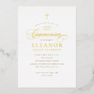 Elegant Gold Cross Calligraphy First Communion