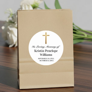 Elegant Gold Cross Celebration Of Life Funeral Classic Round Sticker