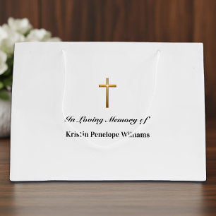 Elegant Gold Cross Celebration Of Life Funeral Large Gift Bag