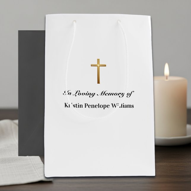 Elegant Gold Cross Celebration Of Life Funeral Medium Gift Bag (Creator Uploaded)