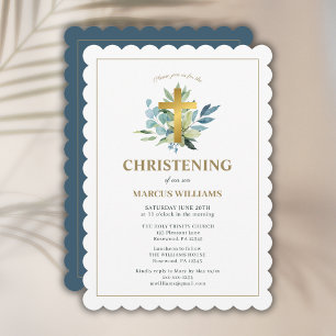 Elegant Gold Cross Christening  Invitation