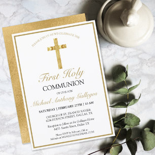 Elegant Gold Cross First Holy Communion Invitation