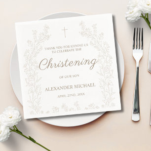 Elegant Gold Cross Floral Christening Baptism Napkin