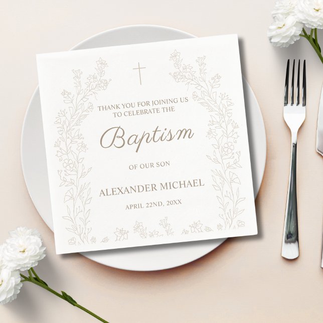 Elegant Gold Cross Floral Christian Baptism Napkin (Creator Uploaded)