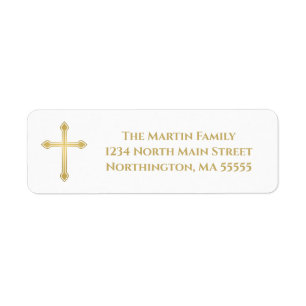 Elegant Gold Cross Gold Typography Return Address Label