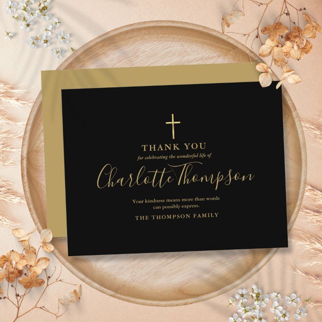 Elegant Gold Cross Memorial Funeral Thank You Card (Elegant Gold Cross Memorial Funeral Thank You Card)