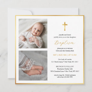 Elegant Gold Cross Modern Script Baptism  Invitation