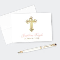 Elegant Gold Cross Pink Baby Girl Baptism