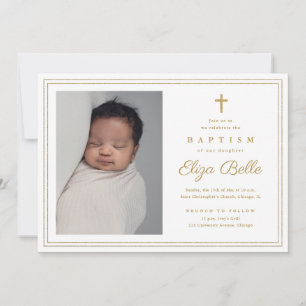 Elegant Gold Cross Religious Baptism & Christening Invitation